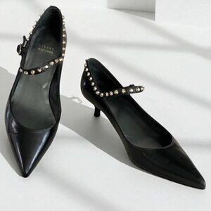 Stuart Weitzman Gold Stud Kitten Heel Pumps – Women’s 7.5M – Black